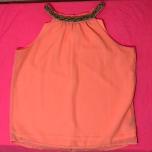 Peach Halter top with silver beaded neck